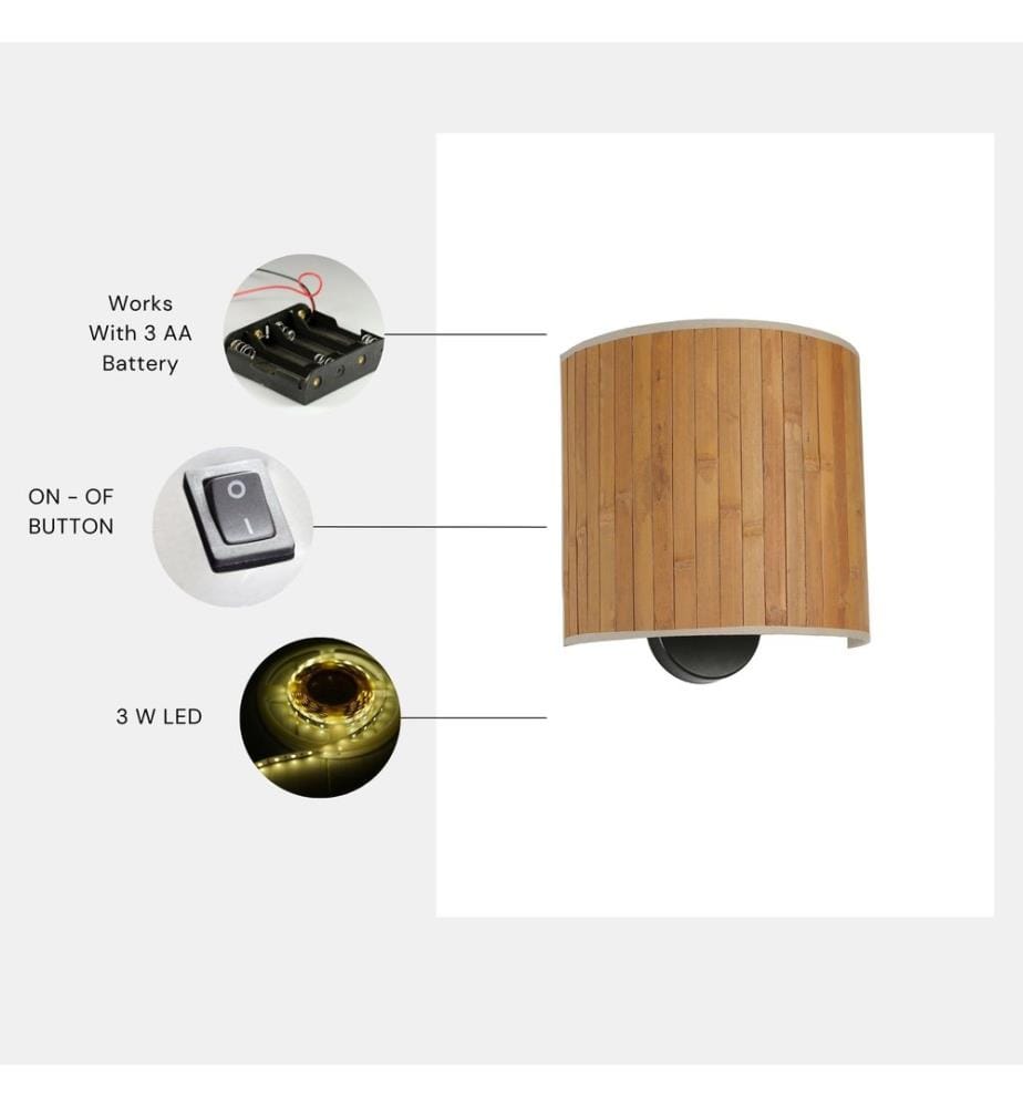 Wandleuchte, Holz, Metallkörper, Stoffkappe