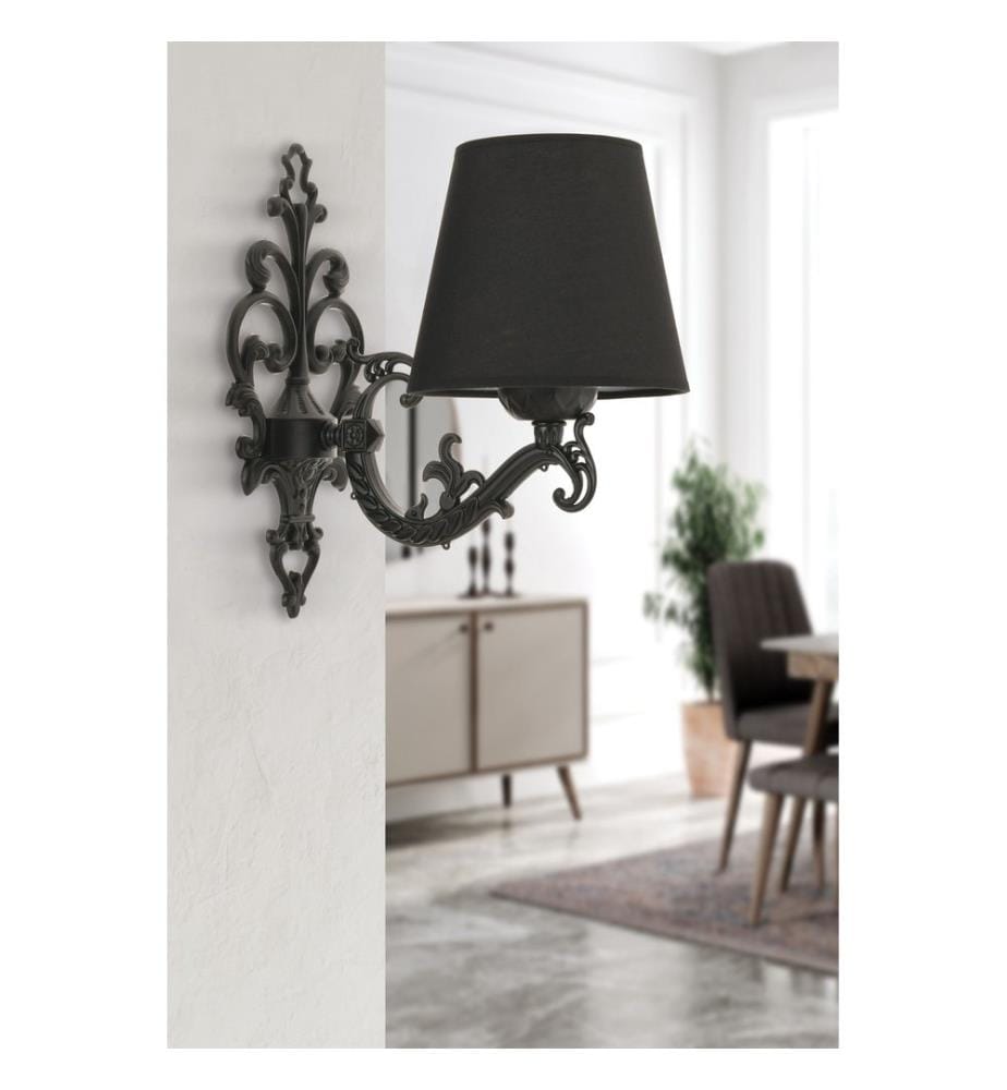 Applique murale, noire, corps en métal, capuchon en PVC