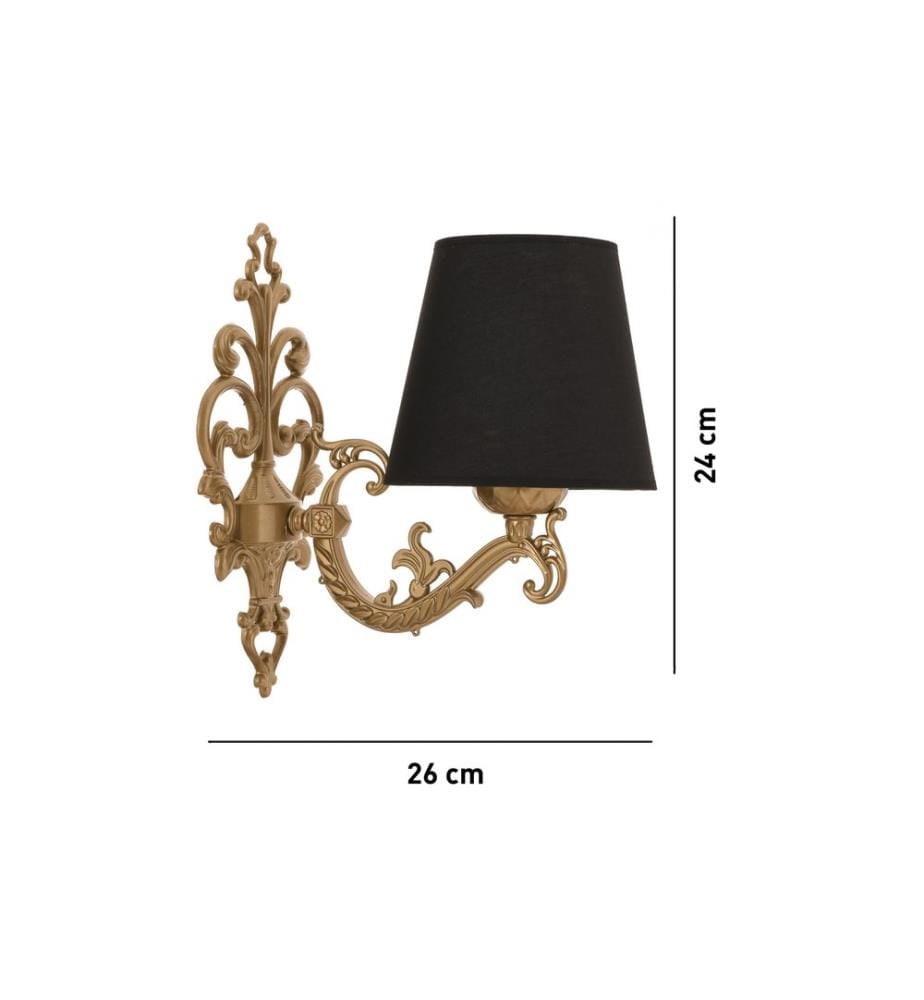 Applique murale, noire, dorée, corps en métal, capuchon en PVC