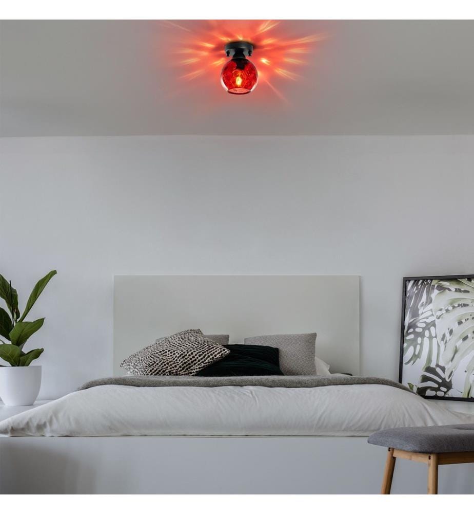 Wall Lamp, Black, Metal Body, Glass Cap