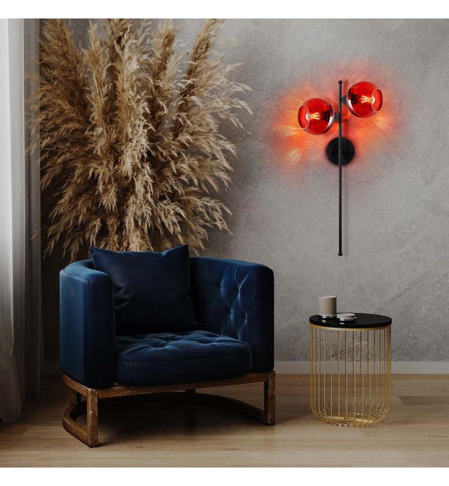 Wall Lamp, Black, Metal Body, Glass Cap