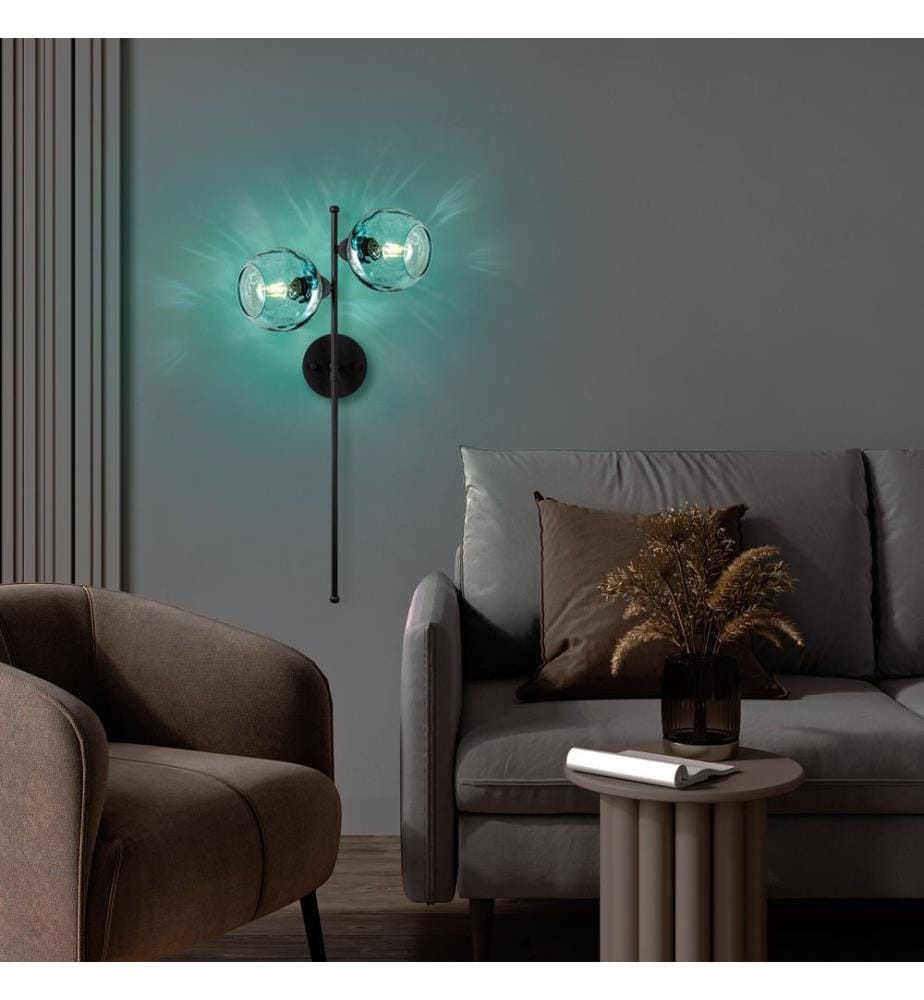 Wall Lamp, Black, Metal Body, Glass Cap