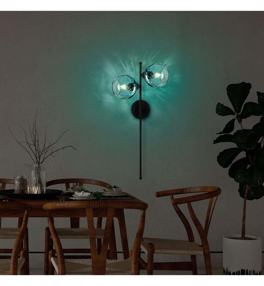 Wall Lamp, Black, Metal Body, Glass Cap