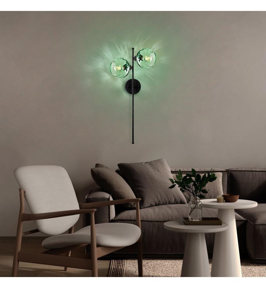 Wall Lamp, Black, Metal Body, Glass Cap