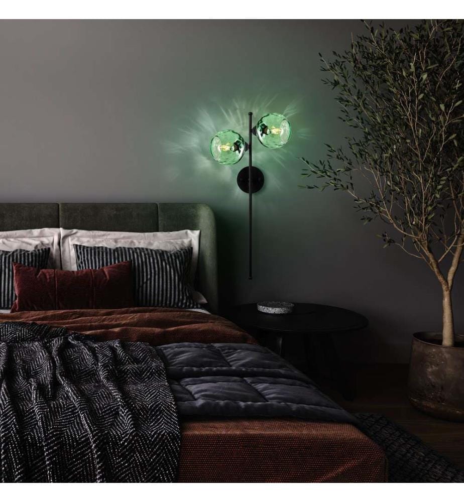 Wall Lamp, Black, Metal Body, Glass Cap