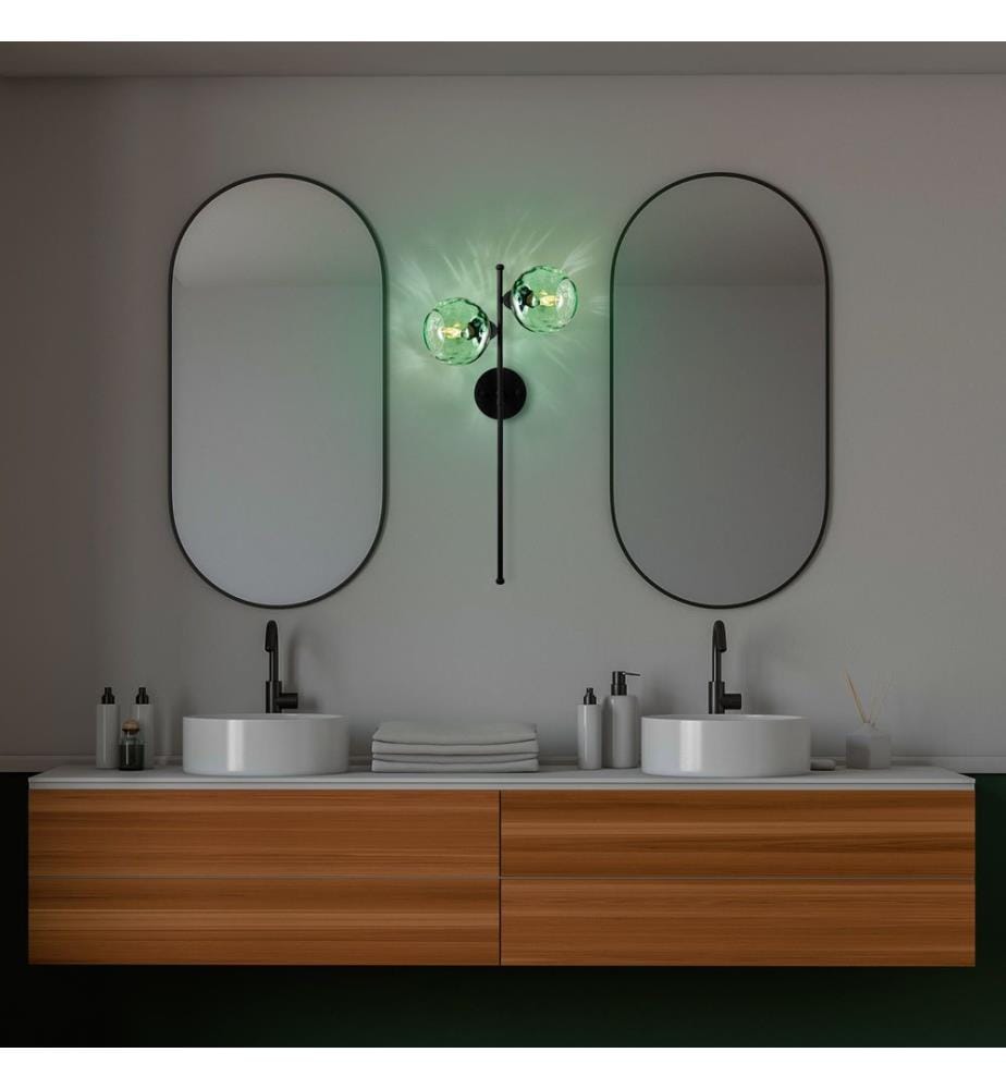 Wall Lamp, Black, Metal Body, Glass Cap