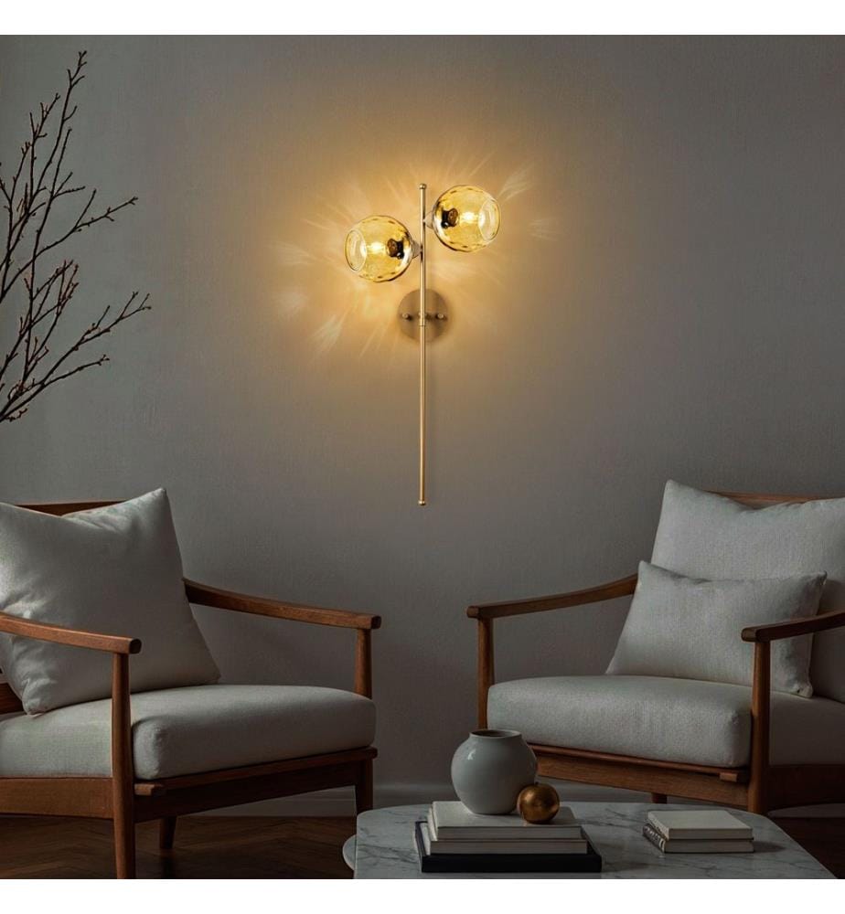 Wall Lamp, Gold, Metal Body, Glass Cap