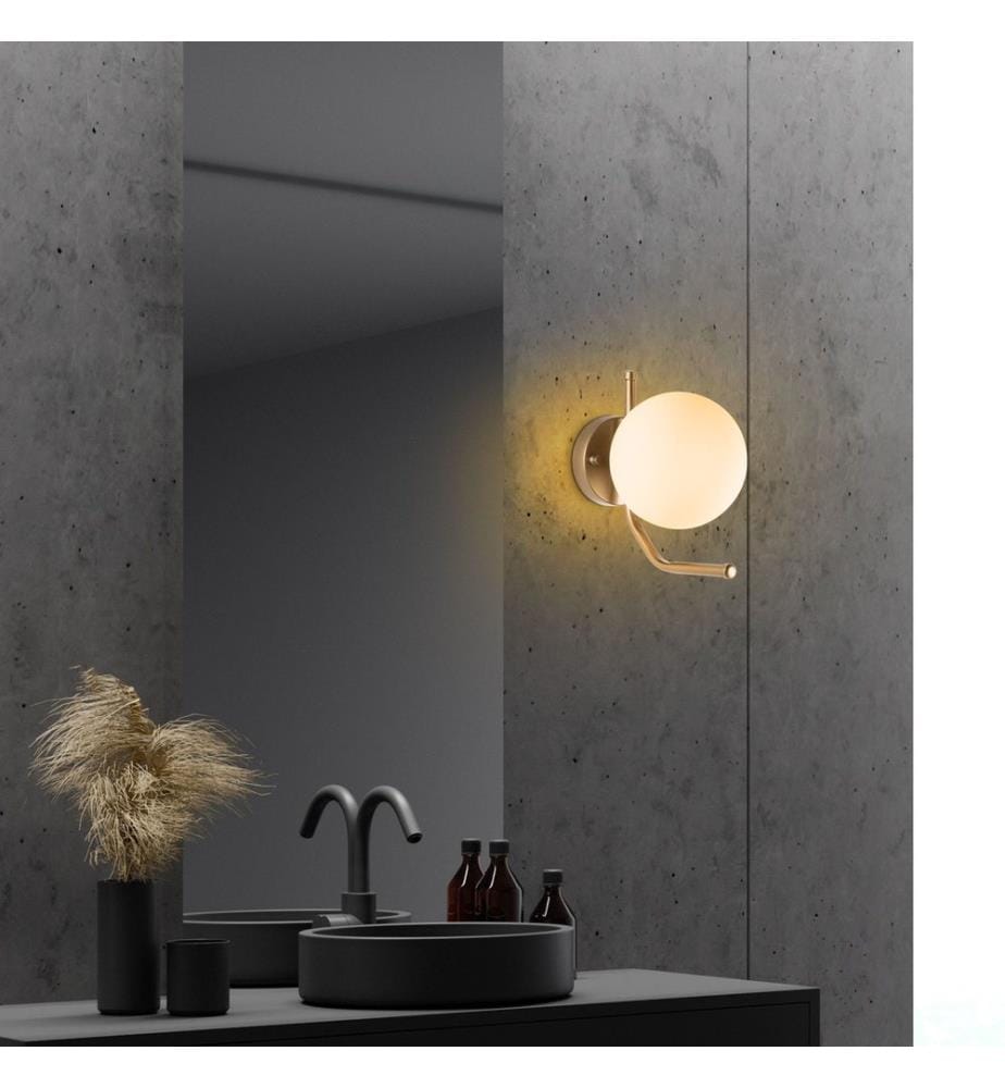 Wall Lamp, Gold, Metal Body, Glass Cap