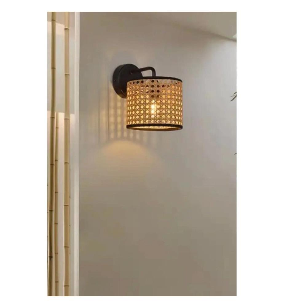 Wall Lamp, Beige, Black, METAL BODY, FABRIC CAP