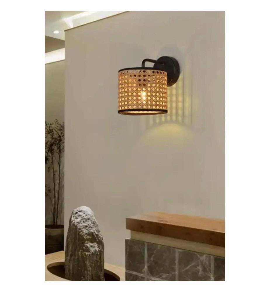 Wall Lamp, Beige, Black, METAL BODY, FABRIC CAP