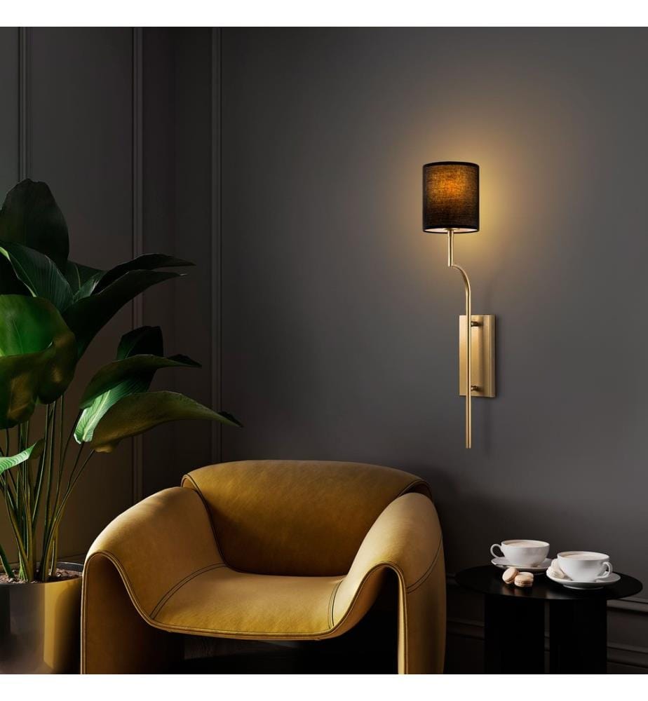 Wall Lamp, Gold, Metal Body, Fabric Cap