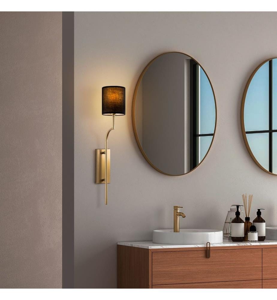 Wall Lamp, Gold, Metal Body, Fabric Cap