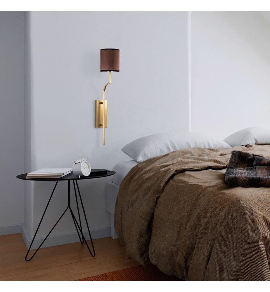 Wall Lamp, Gold, Metal Body, Fabric Cap