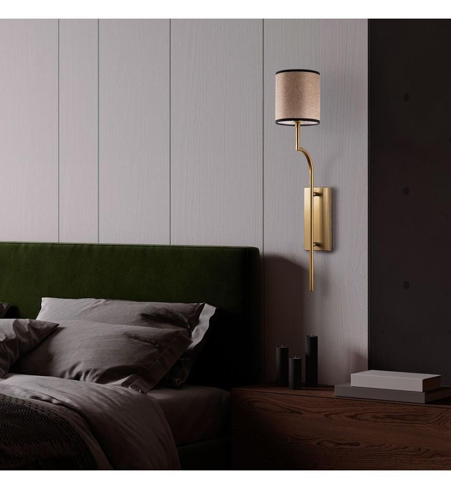 Wall Lamp, Gold, Metal Body, Fabric Cap