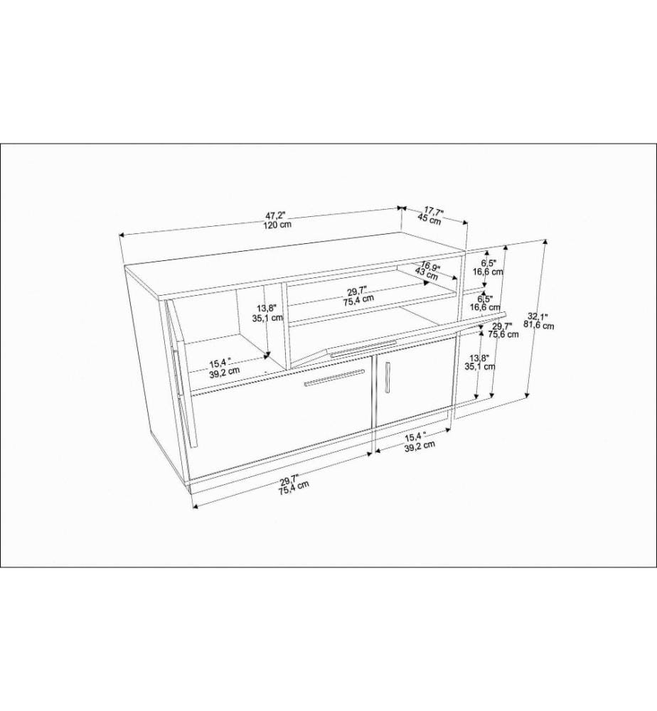 Console, noyer blanc, panneau de particules mélaminé