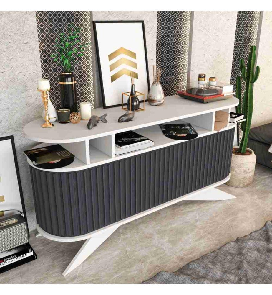 Buffet, Blanc Anthracite, Panneau de particules mélaminé