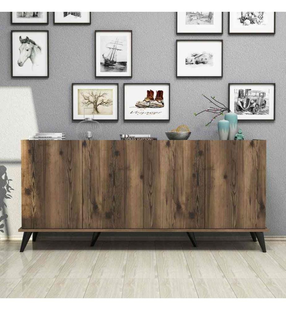 Console, Walnut Black Marble, Melamine Coated Particle Board
