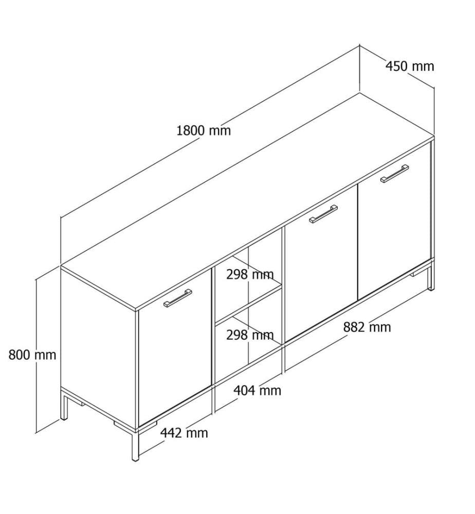 Console, chêne blanc, panneau de particules mélaminé