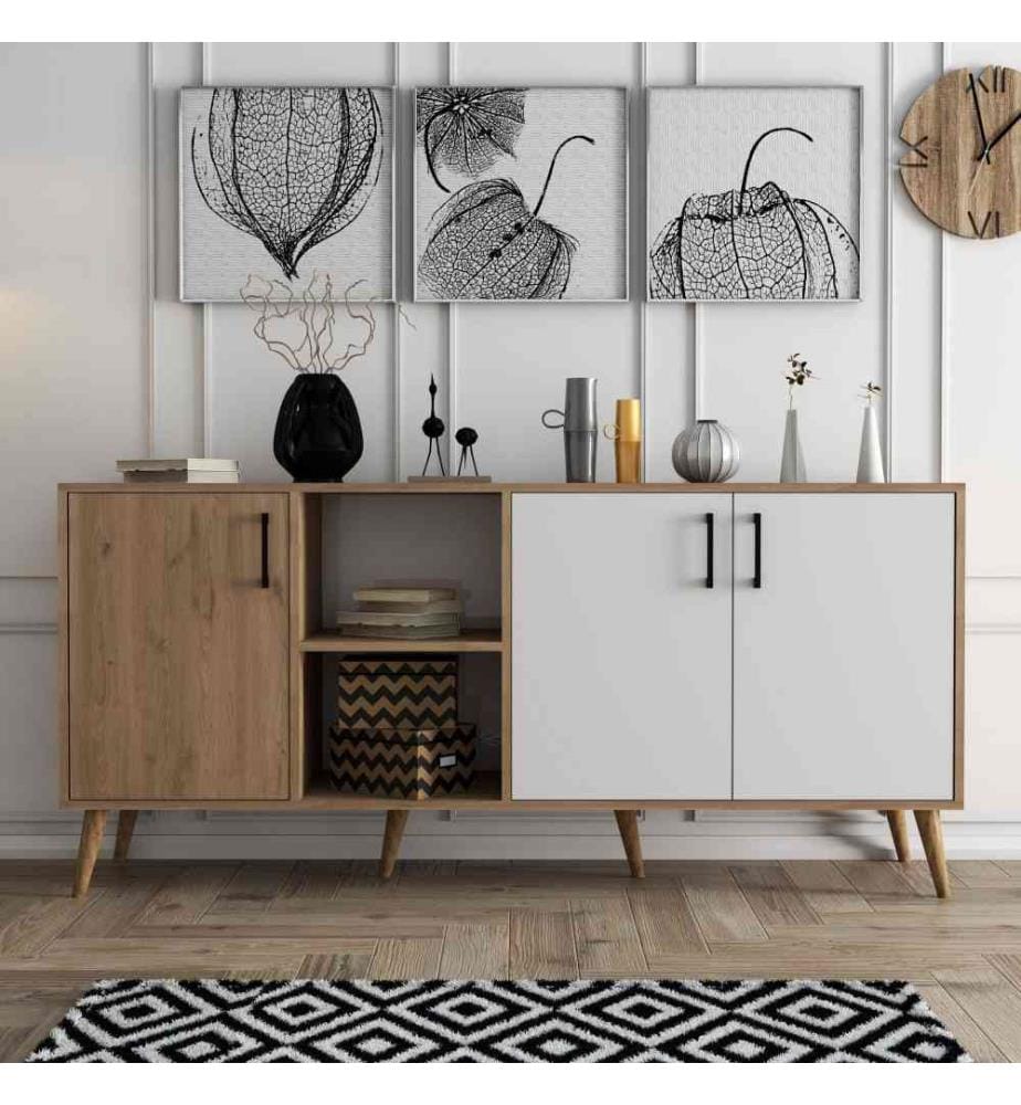 Console, chêne blanc, panneau de particules mélaminé