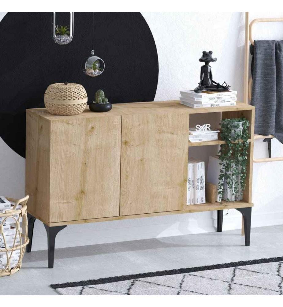 Console, Chêne Saphir Noir, Panneau de particules mélaminé