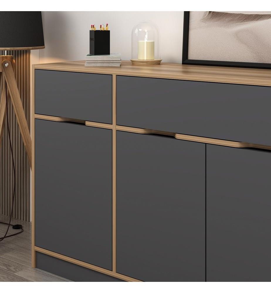 Console, Noyer, Anthracite, Panneau de particules mélaminé