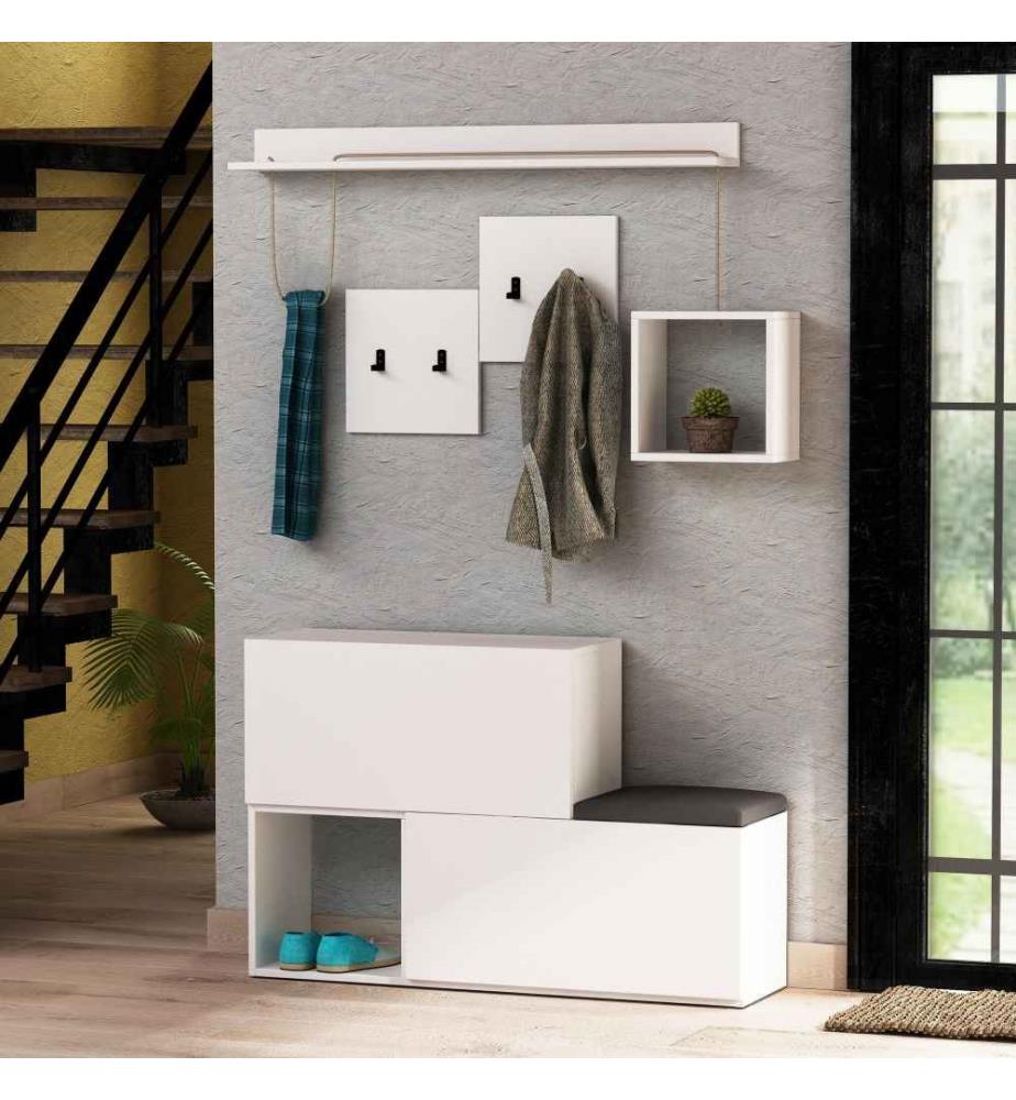 Hall Stand, White, Melamine Coated Particle Board
