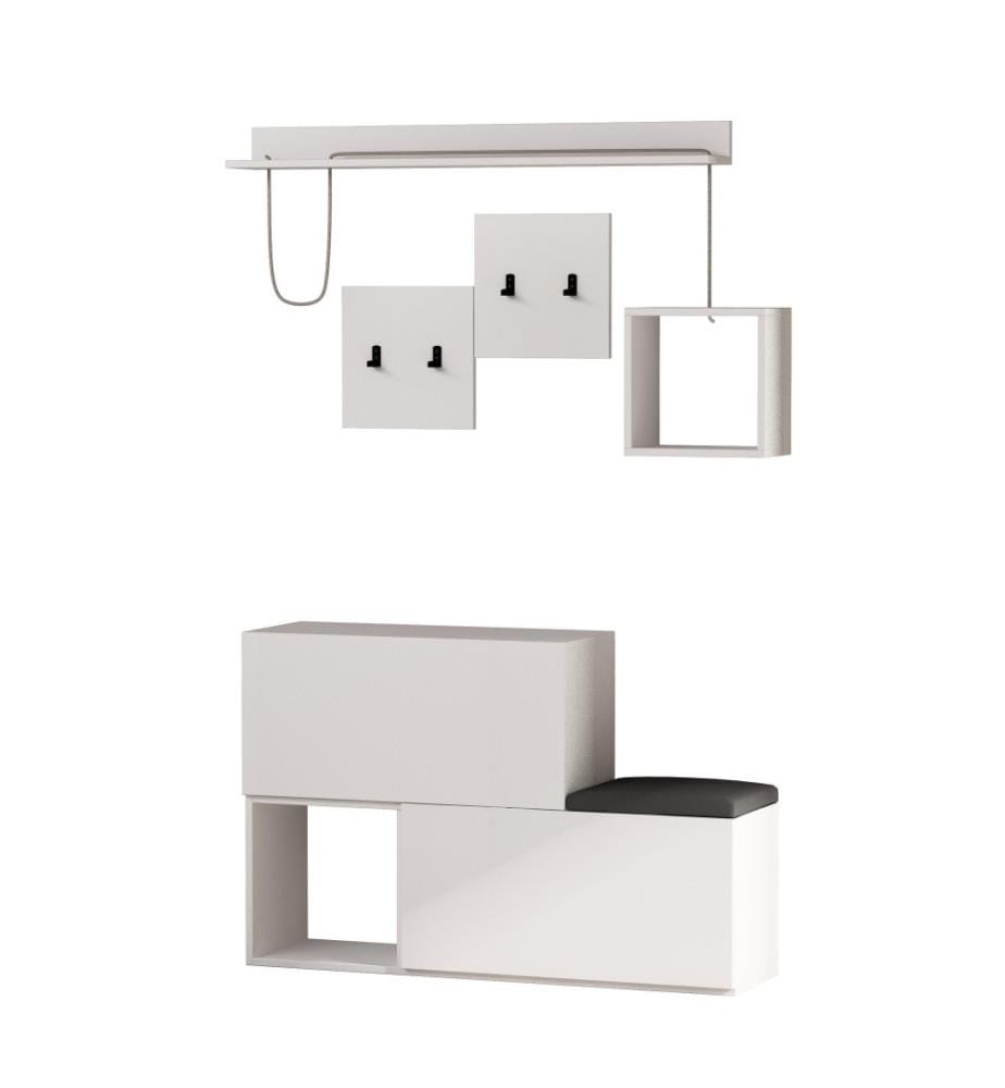 Hall Stand, White, Melamine Coated Particle Board