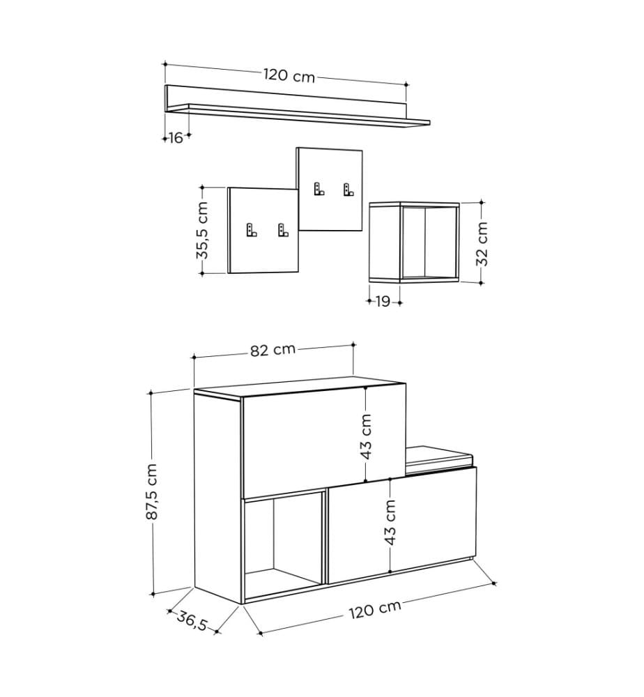 Hall Stand, White, Melamine Coated Particle Board