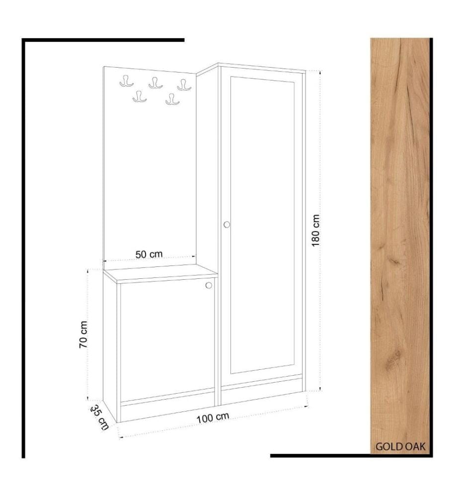 Hall Stand, Oak White, Melamine Coated Particle Board