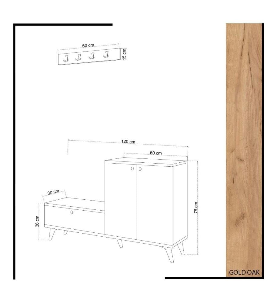 Hall Stand, Oak White, Melamine Coated Particle Board