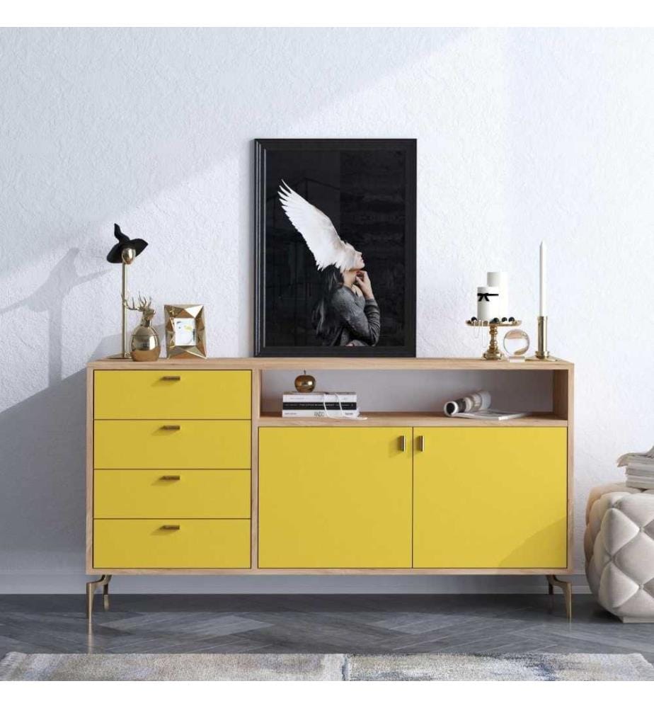 Console, Chêne jaune, panneau de particules mélaminé