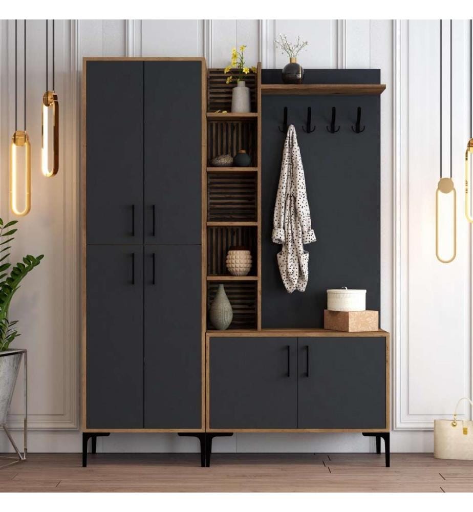 Hall Stand, Noyer Anthracite, Panneau de particules mélaminé