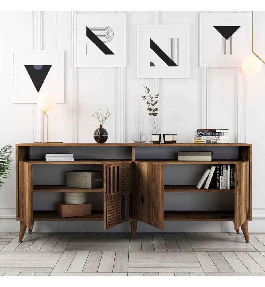 Console, noyer, panneau de particules mélaminé