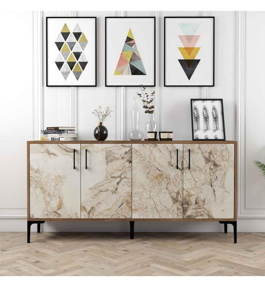 Console, Noyer Blanc Marbre, Panneau de particules mélaminé