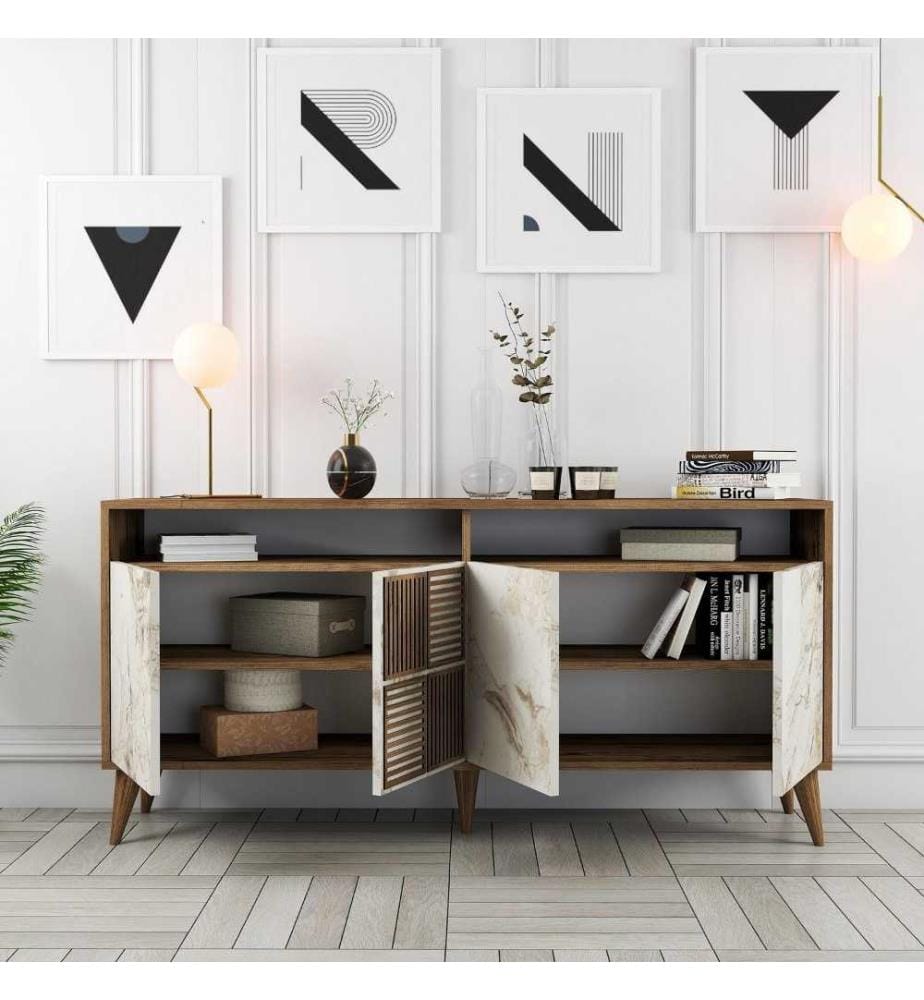 Console, Noyer Blanc Marbre, Panneau de particules mélaminé