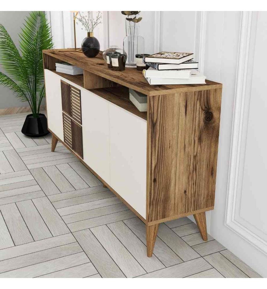 Console, noyer crème, panneau de particules mélaminé