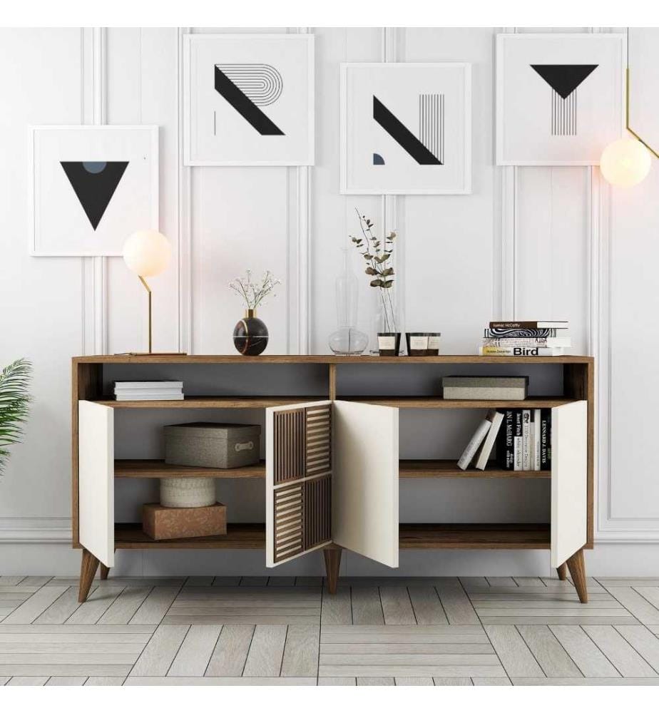 Console, noyer crème, panneau de particules mélaminé