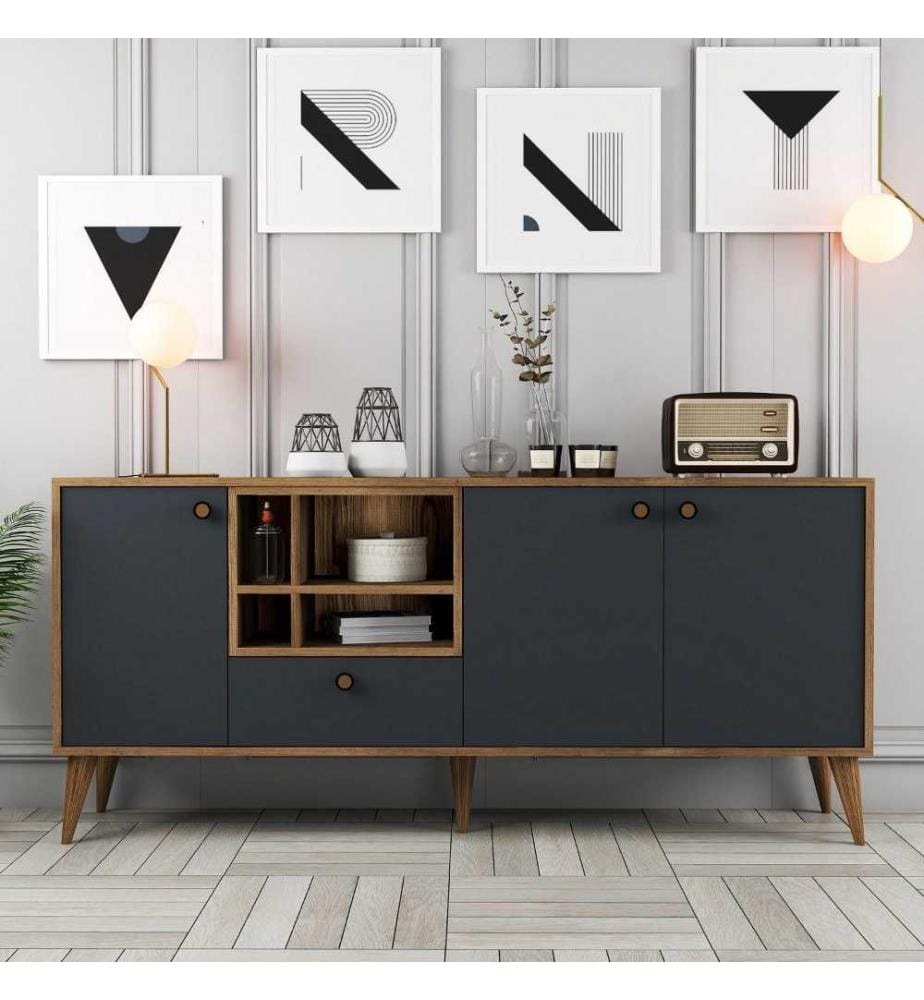 Console, Noyer Anthracite, Panneau de particules mélaminé