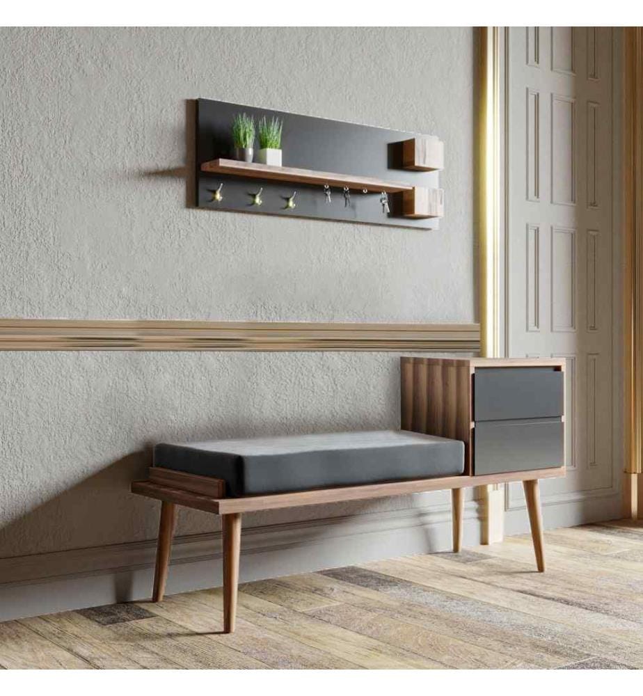 Hall d'entrée, noyer gris anthracite, panneau de particules mélaminé, glissières de tiroir télescopiques