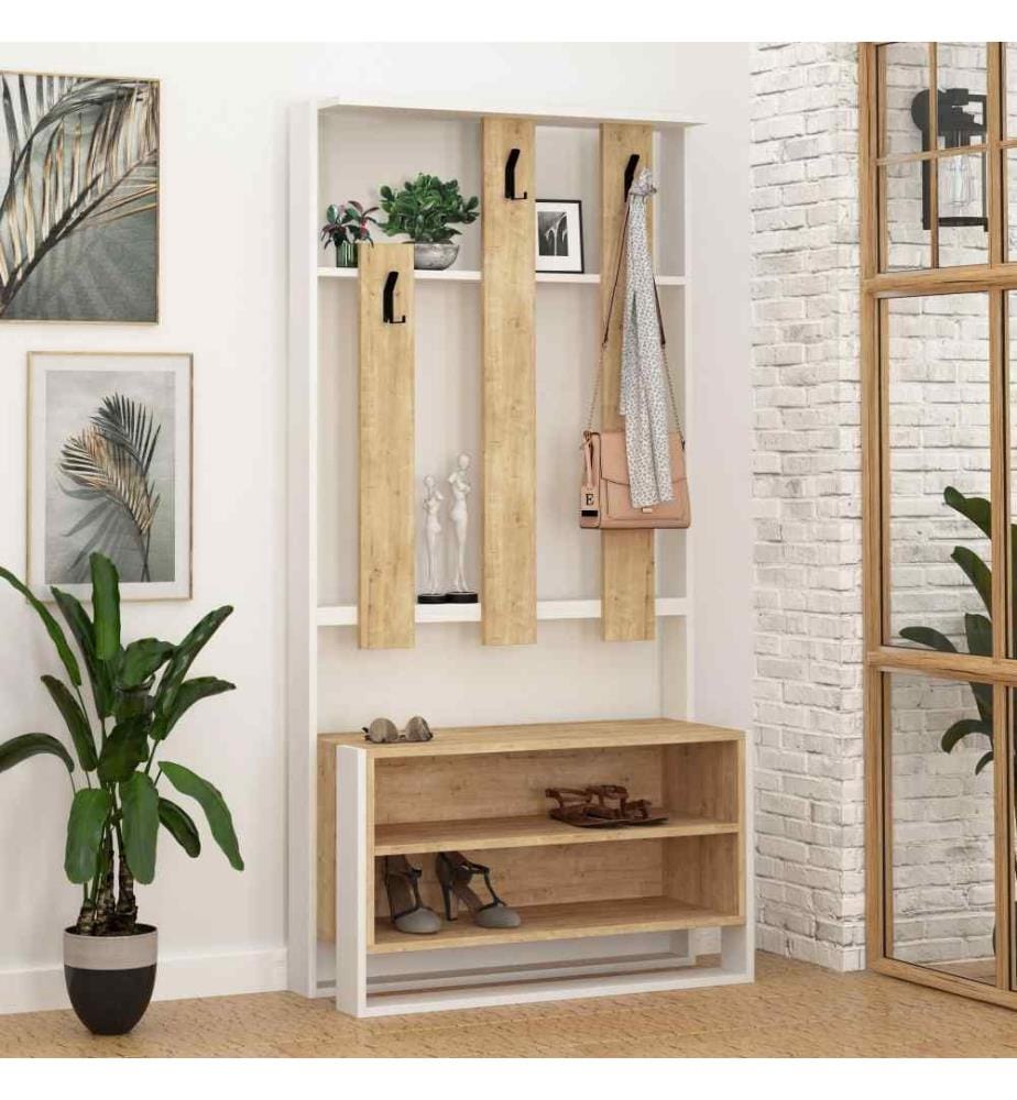 Hall Stand, chêne blanc, panneau de particules mélaminé