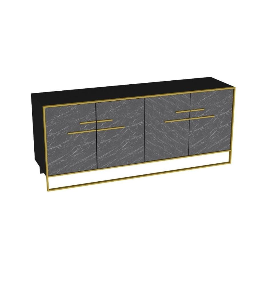 Konsole, Goldschwarz, melaminbeschichtete Spanplatte, Goldmetallteil