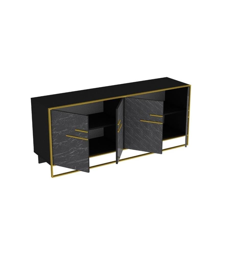 Konsole, Goldschwarz, melaminbeschichtete Spanplatte, Goldmetallteil