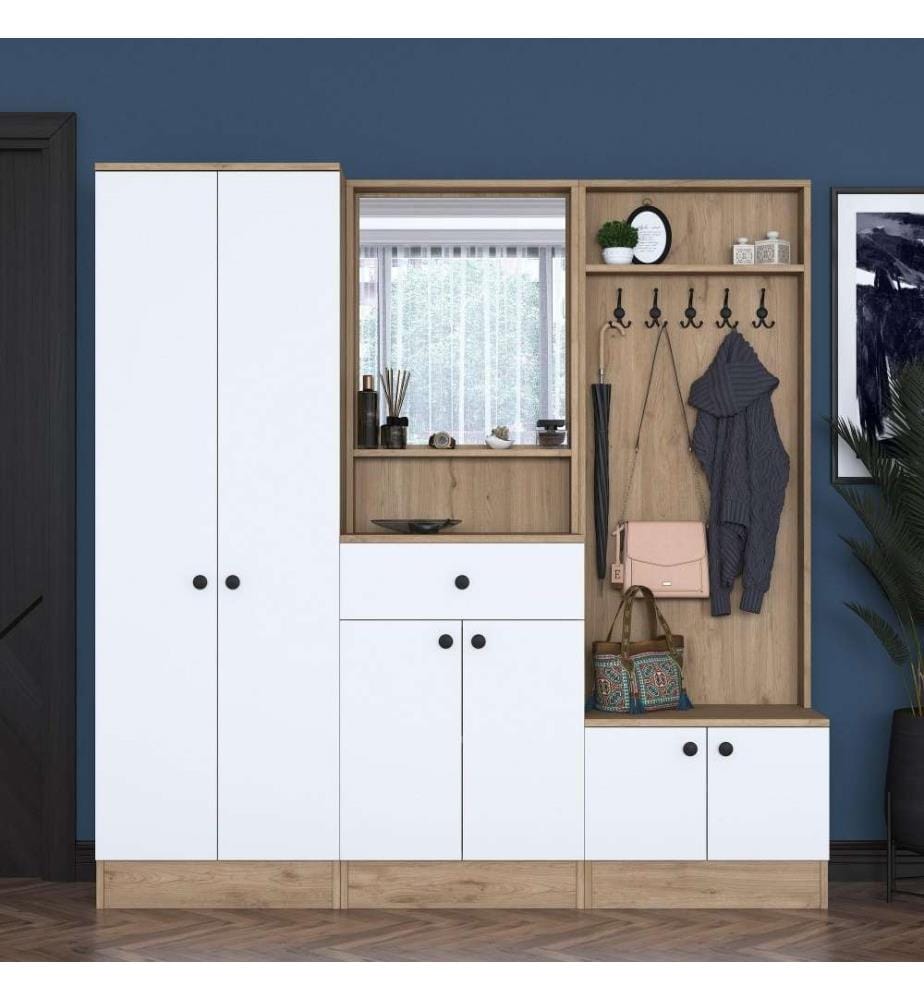Porte-manteau, noyer blanc, panneau de particules mélaminé de qualité E1
