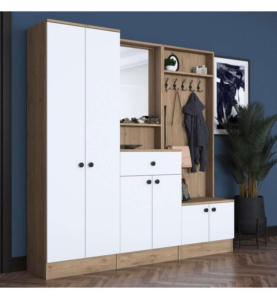 Porte-manteau, noyer blanc, panneau de particules mélaminé de qualité E1