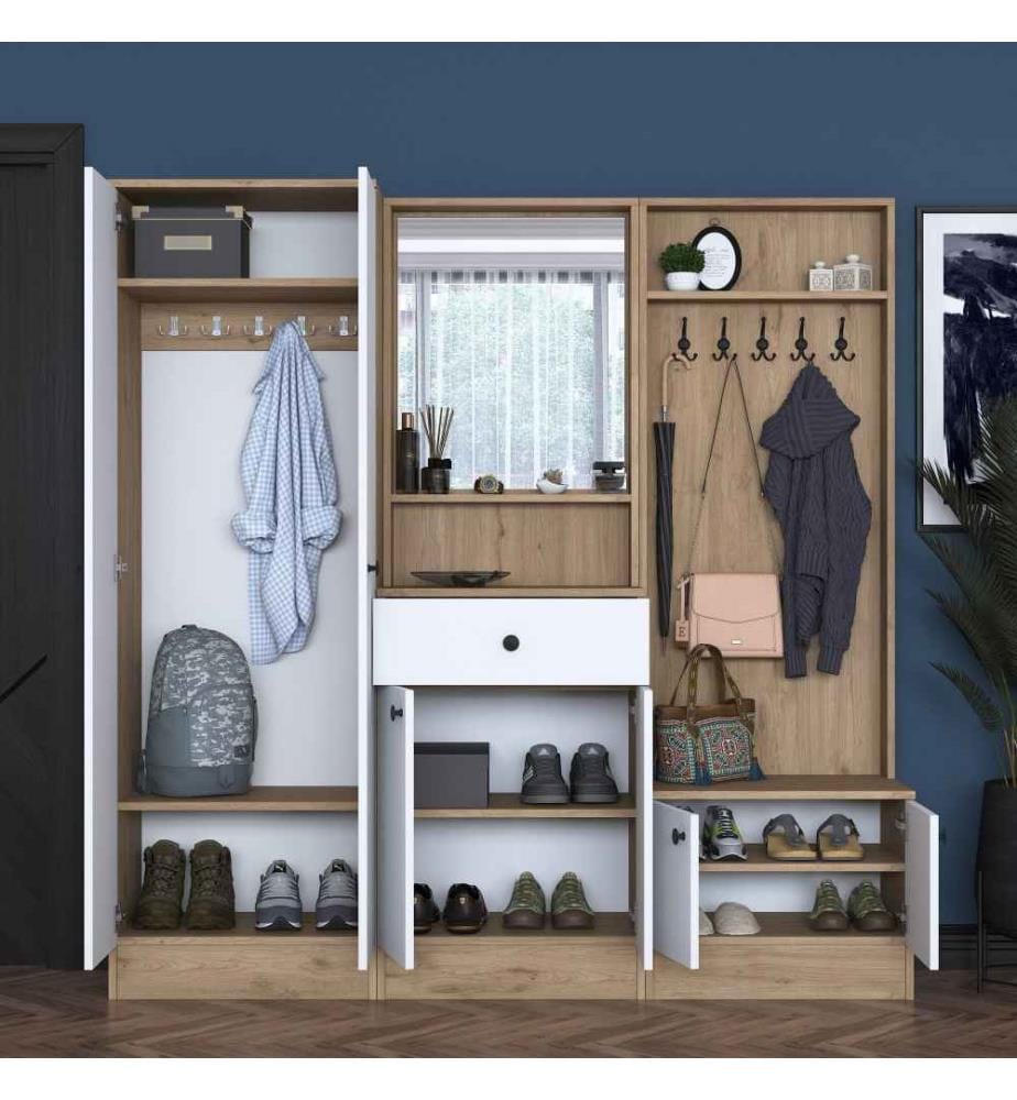 Porte-manteau, noyer blanc, panneau de particules mélaminé de qualité E1