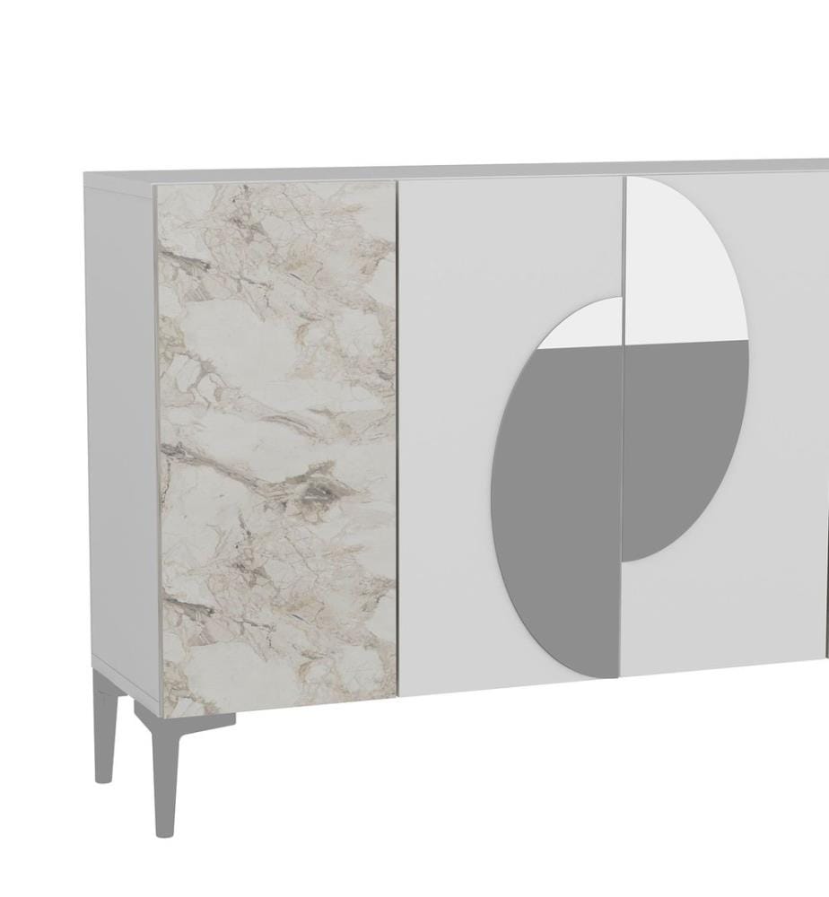 Konsole, Weiss, Ephesus-Marmor, Silber, 100 % MELAMINBESCHICHTETE SPANPLATTE