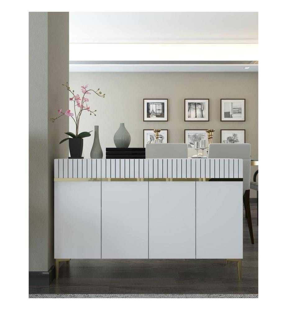Console, blanc, doré, PANNEAU DE PARTICULES ENTIÈREMENT RECOUVERT DE MÉLAMINE