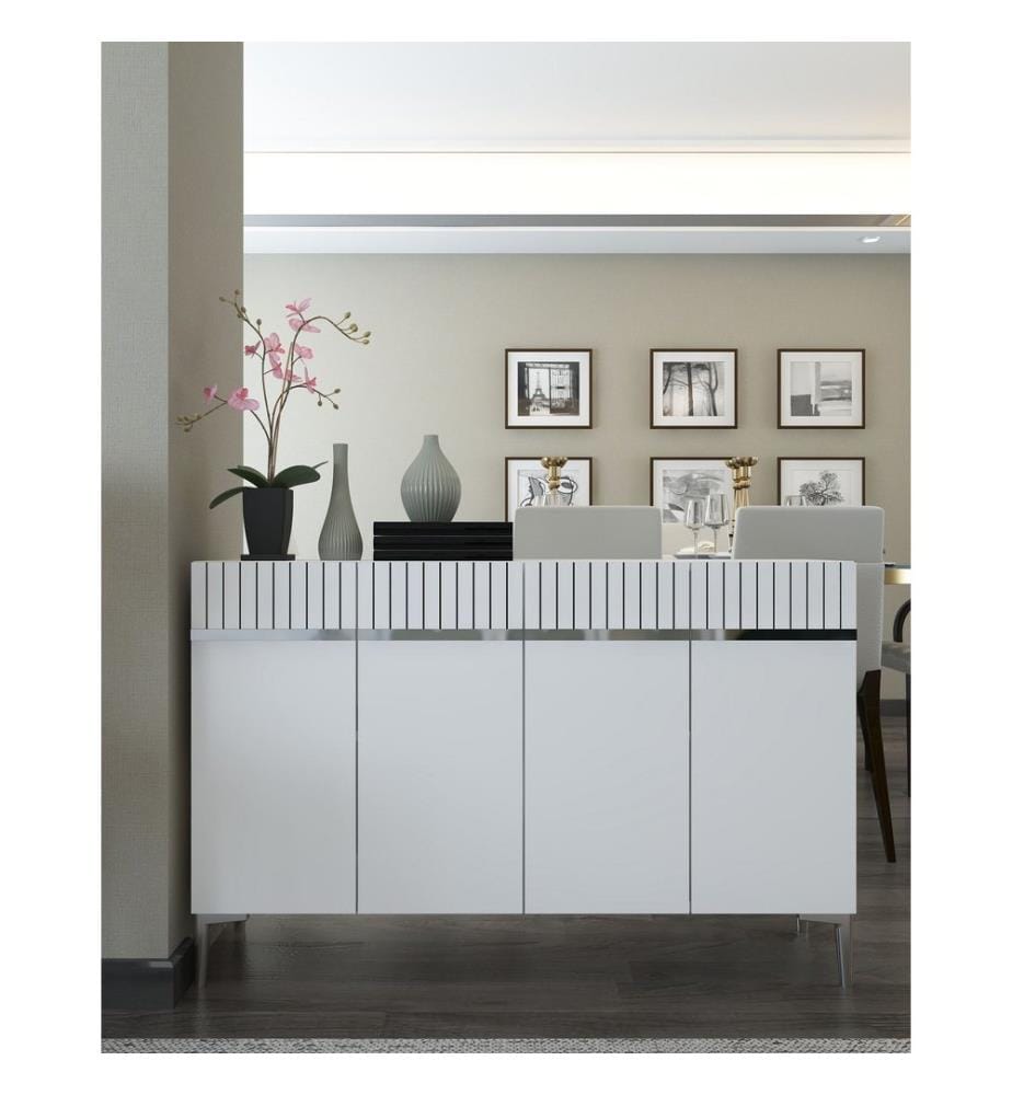 Console, blanc, argent, PANNEAU DE PARTICULES ENTIÈREMENT RECOUVERT DE MÉLAMINE