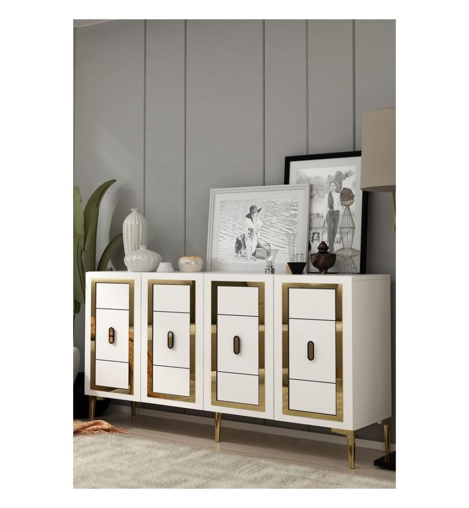 Konsole, Weiss, Gold, 100 % MELAMINBESCHICHTETE SPANPLATTE