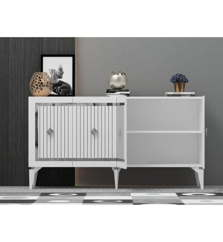 Console, blanc, argent, PANNEAU DE PARTICULES ENTIÈREMENT RECOUVERT DE MÉLAMINE